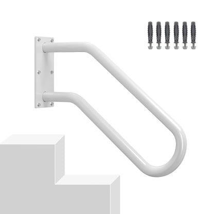 Hand Rails for Outdoor 1-2 Steps, Indoor Stairs, Bathroom, Wall Mount Non-Slip U-Shape Stair Hand Railing White 1 Pack