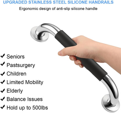 2 Pack Grab Bar Rail Anti-Slip Bathroom Shower Grab Bars for Seniors Elderly Wall 16Inch Stainless Steel Safety Handicap Handle Bath Bathtub Toilet Rail