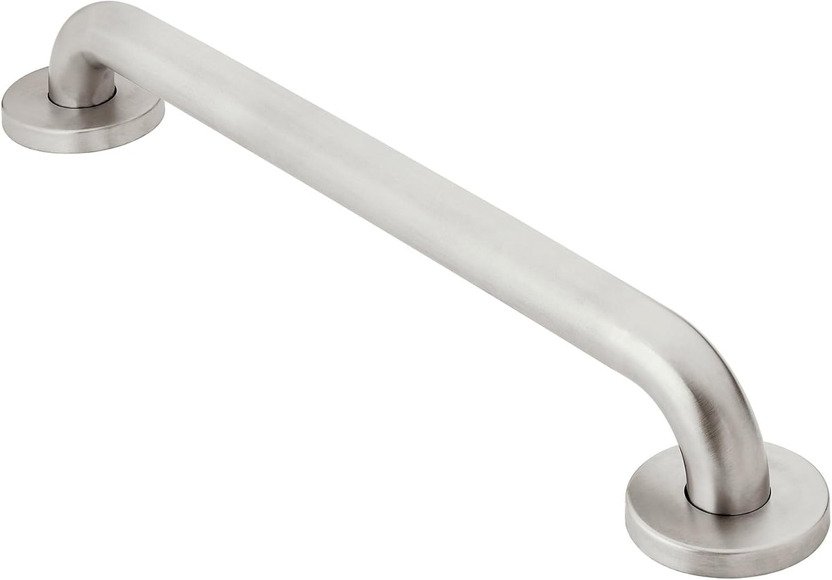 Moen Home Care Bathroom Safety 24 Inch Stainless Steel Handicap Grab Bar for Bathtub and Shower, Slip Resistant Peened Texture, Elderly Assistance Product, Polished Brass, R8724P