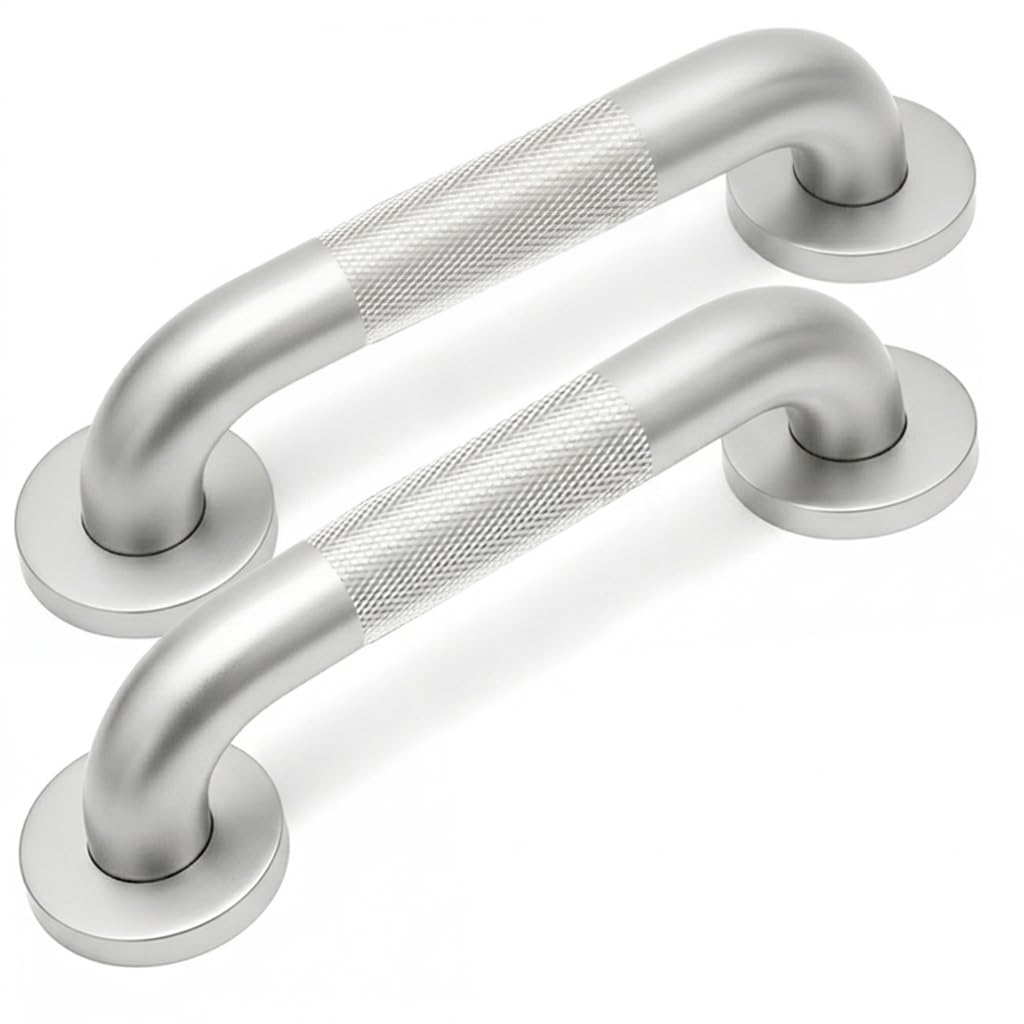 12 Inch Shower Grab Bars for Seniors 1.25'' Brushed Nickel Stainless Steel Grab Bar for Bathroom, Non Slip Knurled Safety Handrail for Bathtub Toilet Wall, Gifts for Elderly and Handicapped