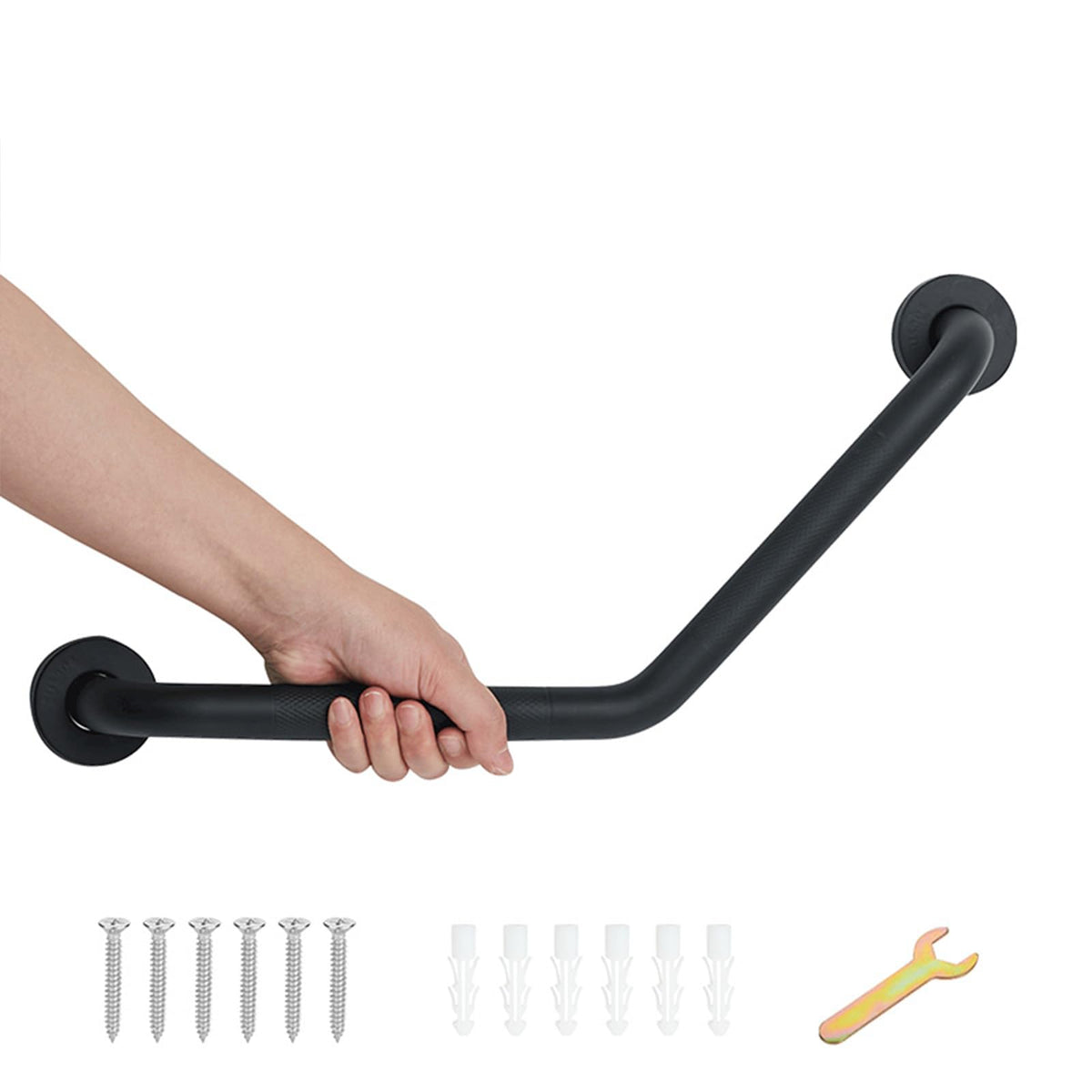 20 Inch Bathroom Grab Bar, Satin Brushed Nickel Angled Grab Bar with Anti-Slip Knurled Grip, Stainless Steel Bath Balance Bar, 1.0" Tube Safety Hand Rail Support, Handicap Elderly Assist Bath Handle
