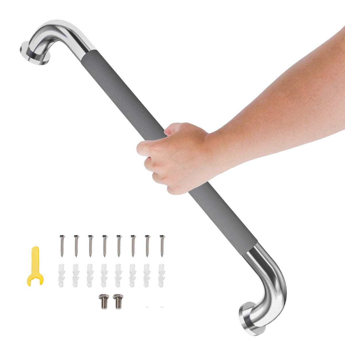 36 Inch Shower Grab Bar, Bathroom Grab Bar Handle with Anti-Slip Knurled Grip, Stainless Steel Bath Balance Bar, 1.25" Diameter Bath Safety Bar Support for Seniors Elderly Pregnant, Brushed Nickel