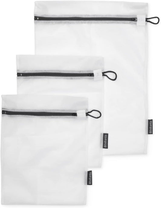 Brabantia 3-Pack Mesh Zip Up Laundry Bags (White) for Washing Machine Delicates, Face Masks, Socks, Bras (1 x Medium, 2 x Small) Organizer, Travel Bags