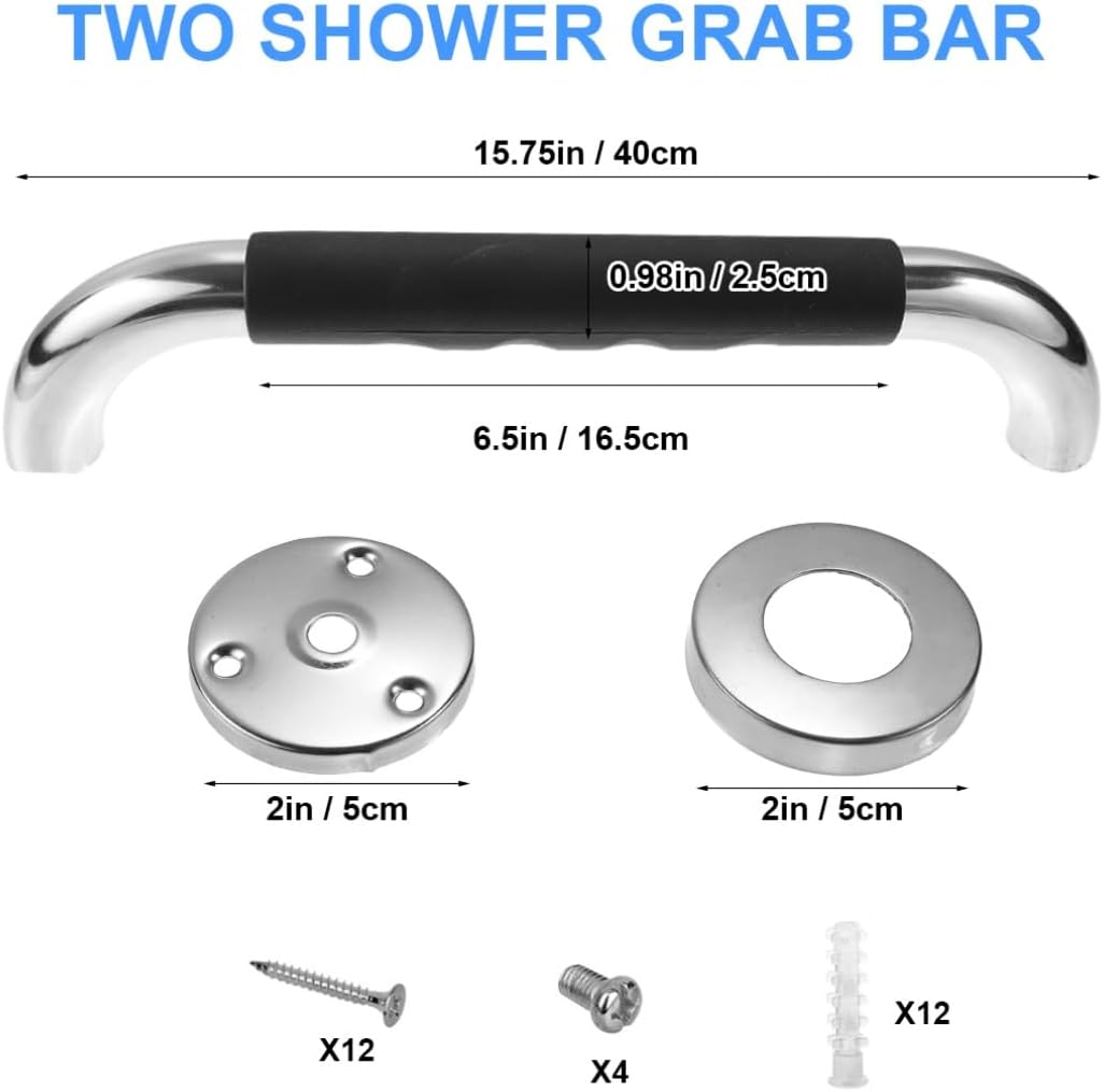 2 Pack Grab Bar Rail Anti-Slip Bathroom Shower Grab Bars for Seniors Elderly Wall 16Inch Stainless Steel Safety Handicap Handle Bath Bathtub Toilet Rail