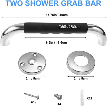 2 Pack Grab Bar Rail Anti-Slip Bathroom Shower Grab Bars for Seniors Elderly Wall 16Inch Stainless Steel Safety Handicap Handle Bath Bathtub Toilet Rail