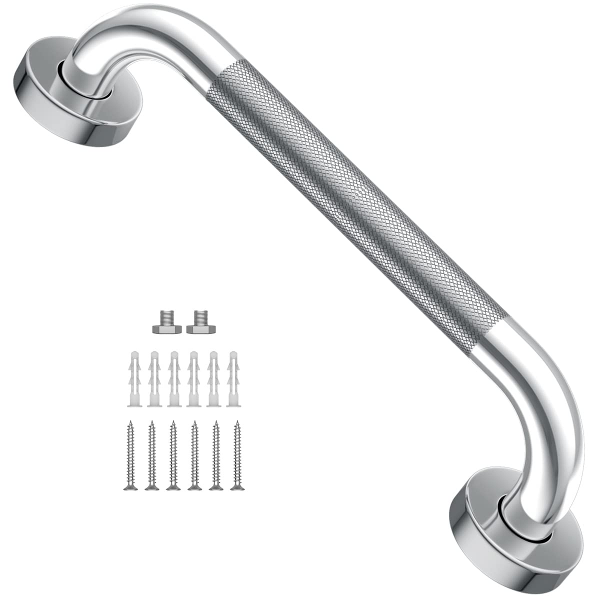 2 Pack 24 Inch Polished Chrome Anti Slip Knurled Shower Grab Bar