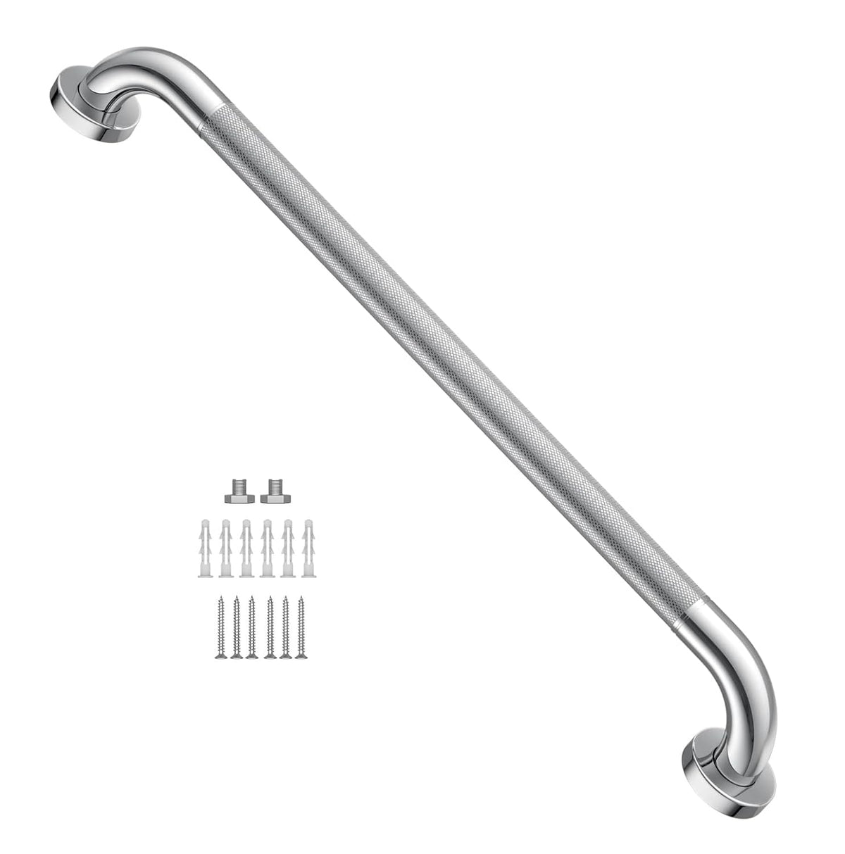 2 Pack 24 Inch Polished Chrome Anti Slip Knurled Shower Grab Bar