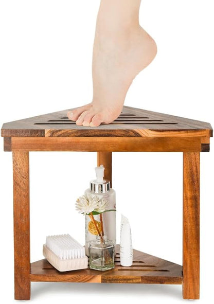 Corner Shower Stool for Shaving Legs, Shower Bench with Storage Holder 04