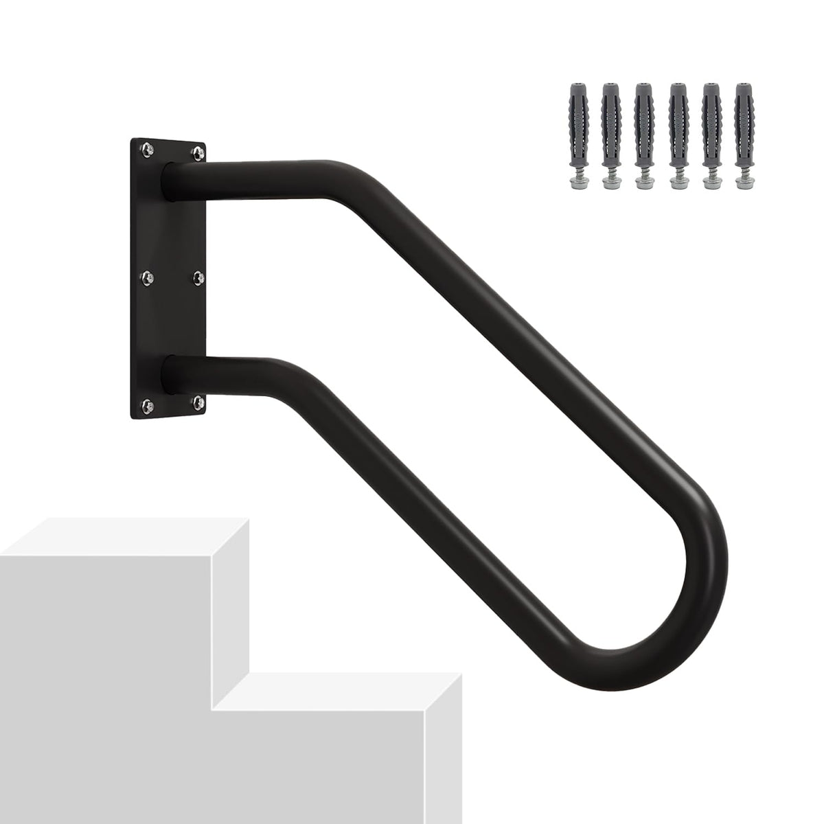 Hand Rails for Outdoor 1-2 Steps, Indoor Stairs, Bathroom, Wall Mount Non-Slip U-Shape Stair Hand Railing White 1 Pack