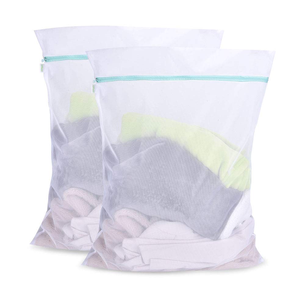 OTraki 2 Pack Extra Large Laundry Mesh Bag 43 x 35 Inch Mesh Laundry Bag Zippered Big Net Bag for Blanket Sweater Coat Bedding Sheet in Home Dorm Hotel Don't Drying, Melting 140-176℉, White