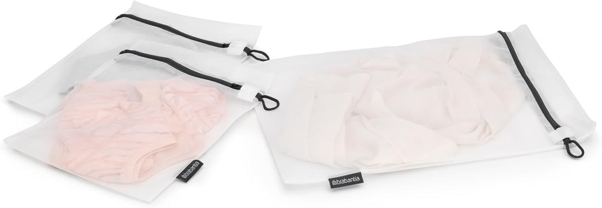Brabantia 3-Pack Mesh Zip Up Laundry Bags (White) for Washing Machine Delicates, Face Masks, Socks, Bras (1 x Medium, 2 x Small) Organizer, Travel Bags