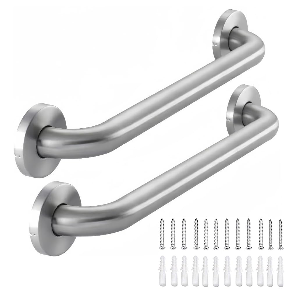 Stainless Steel Bathroom Safety Shower Grab Bar, Anti Slip Bathtubs Grab Bars,Toilet Assist Saft Handle Handrail ADA Compliant 500lbs for Handicap Elderly Senior (Brushed, 12 Inches)