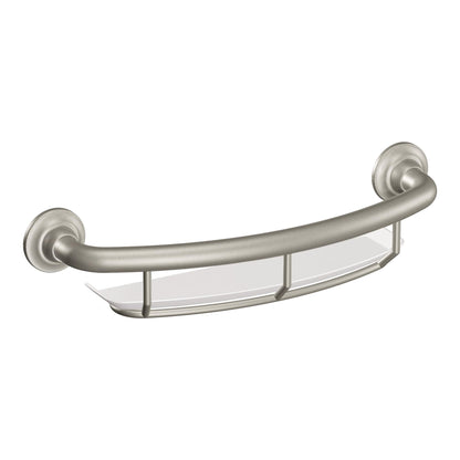 Moen Chrome Bathroom Safety 16-Inch Screw-in Curved Shower Grab Bar with Built-in Shelf for Storage, LR2356DCH