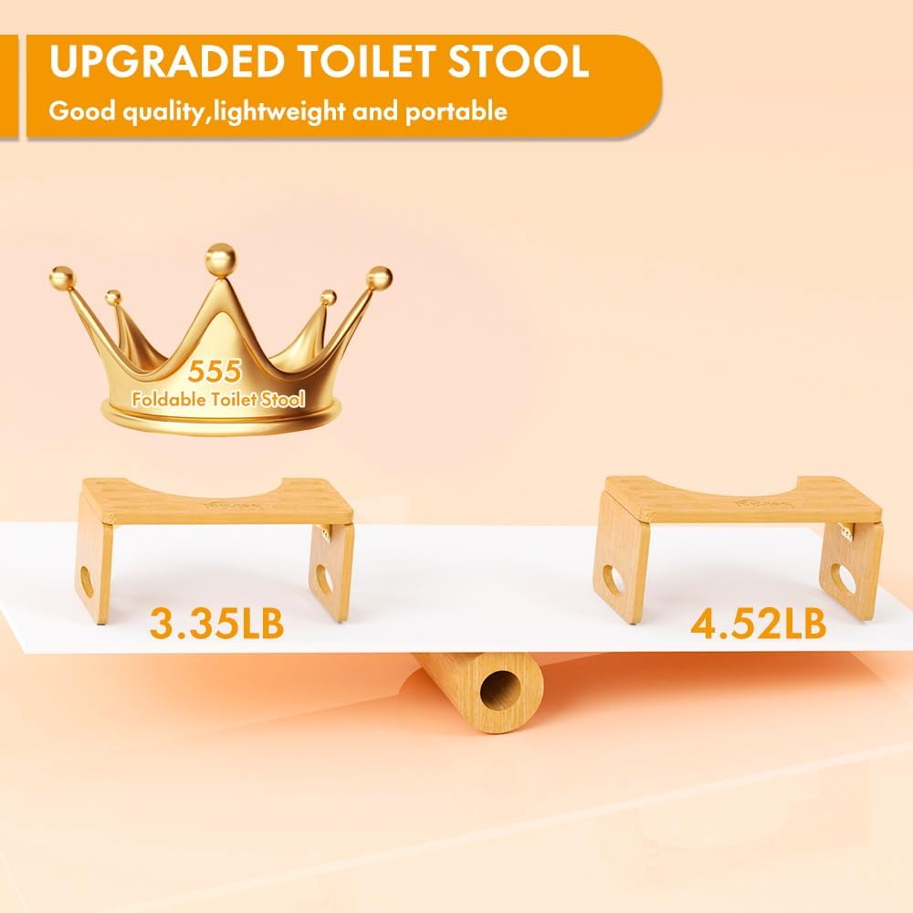 Beinilai Foldable Toilet Stool,7 Inches Bamboo Poop Stool for Bathroom