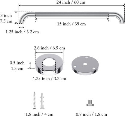 2 Pack 24 Inch Polished Chrome Anti Slip Knurled Shower Grab Bar