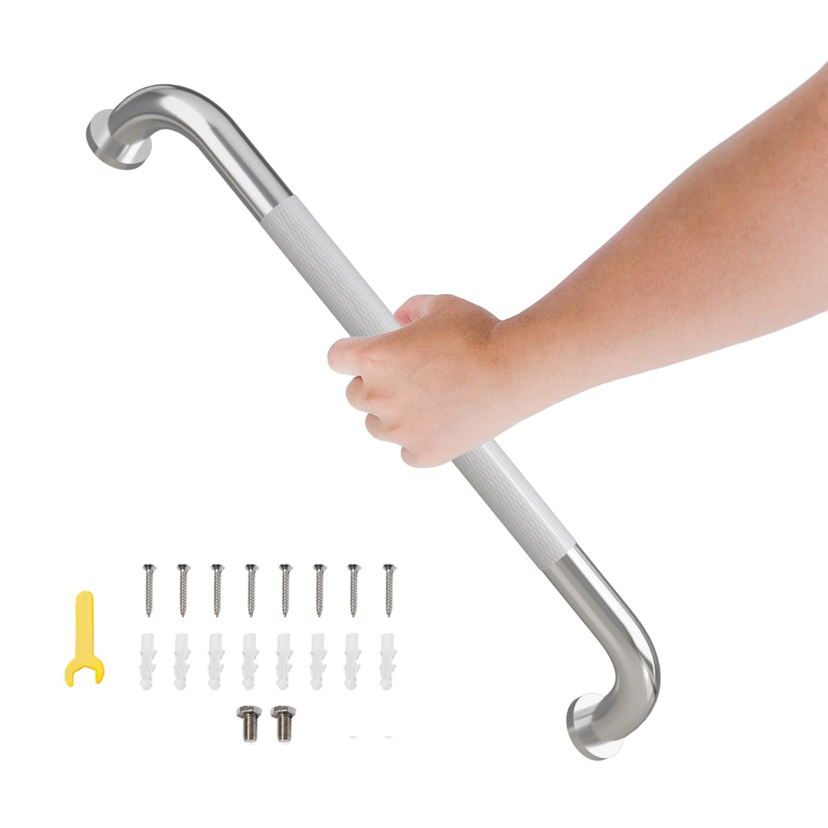 36 Inch Shower Grab Bar, Bathroom Grab Bar Handle with Anti-Slip Knurled Grip, Stainless Steel Bath Balance Bar, 1.25" Diameter Bath Safety Bar Support for Seniors Elderly Pregnant, Brushed Nickel