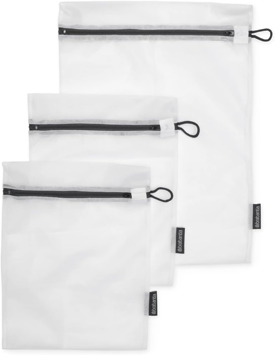 Brabantia 3-Pack Mesh Zip Up Laundry Bags (White) for Washing Machine Delicates, Face Masks, Socks, Bras (1 x Medium, 2 x Small) Organizer, Travel Bags