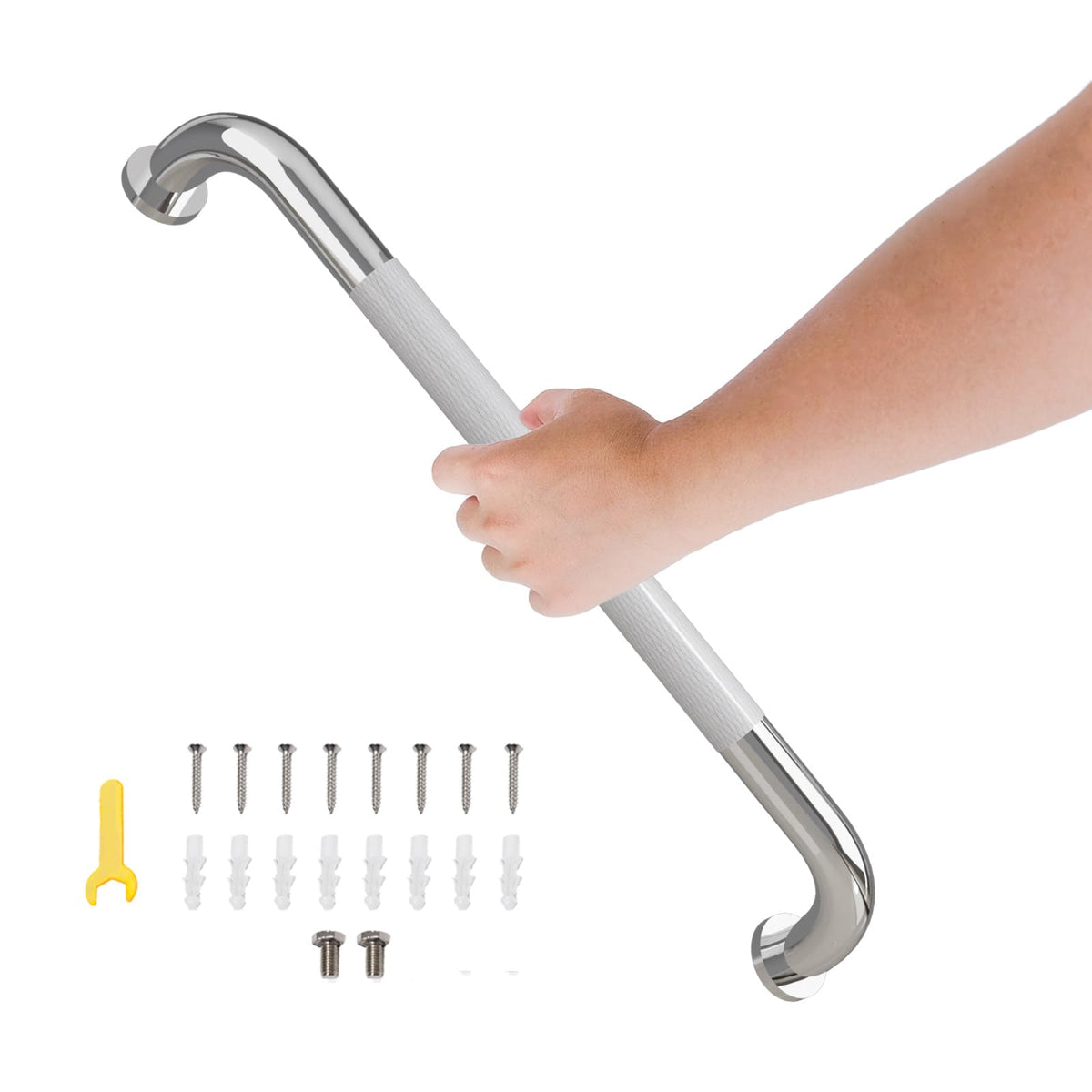 36 Inch Shower Grab Bar, Bathroom Grab Bar Handle with Anti-Slip Knurled Grip, Stainless Steel Bath Balance Bar, 1.25" Diameter Bath Safety Bar Support for Seniors Elderly Pregnant, Brushed Nickel