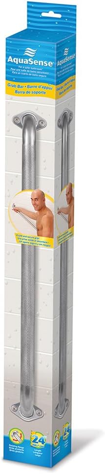 AquaSense Knurled Chrome Grab Bar with Rotating Flange, 24 Inches