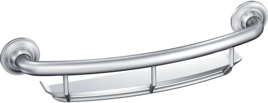 Moen Chrome Bathroom Safety 16-Inch Screw-in Curved Shower Grab Bar with Built-in Shelf for Storage, LR2356DCH