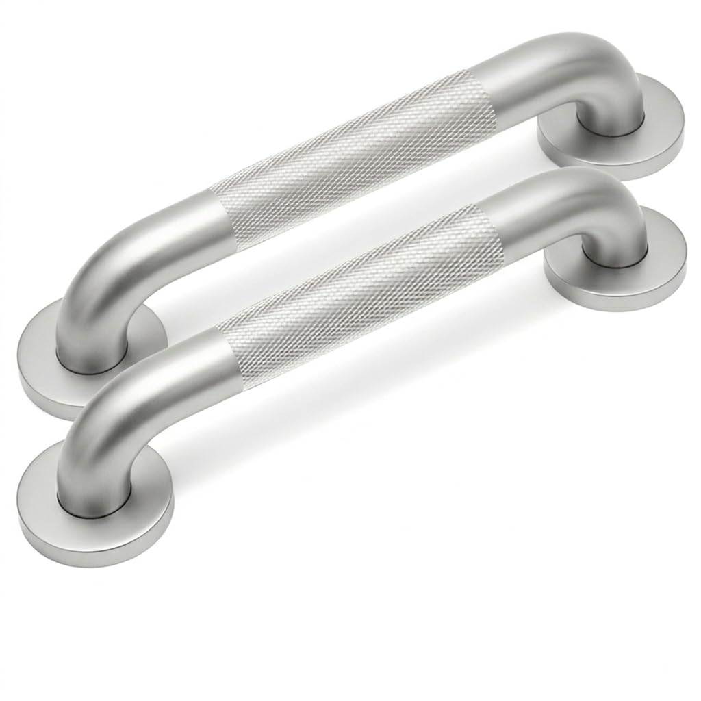 12 Inch Shower Grab Bars for Seniors 1.25'' Brushed Nickel Stainless Steel Grab Bar for Bathroom, Non Slip Knurled Safety Handrail for Bathtub Toilet Wall, Gifts for Elderly and Handicapped