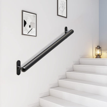 Dolibest 16 Inch Wall Mount Metal Handrail, Staircase Step Handrail, Non-Slip Safety Grab Handle, Barrier-Free Staircase Grab Bar for Elderly, Indoor & Outdoor Use, 1.3 Inch Round (Black)
