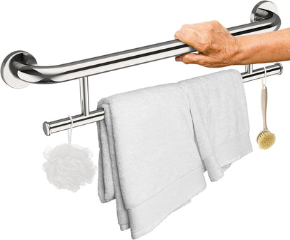 Polished Chrome Grab Bar with Towel Holder, Grab Bars for Shower 24 Inch