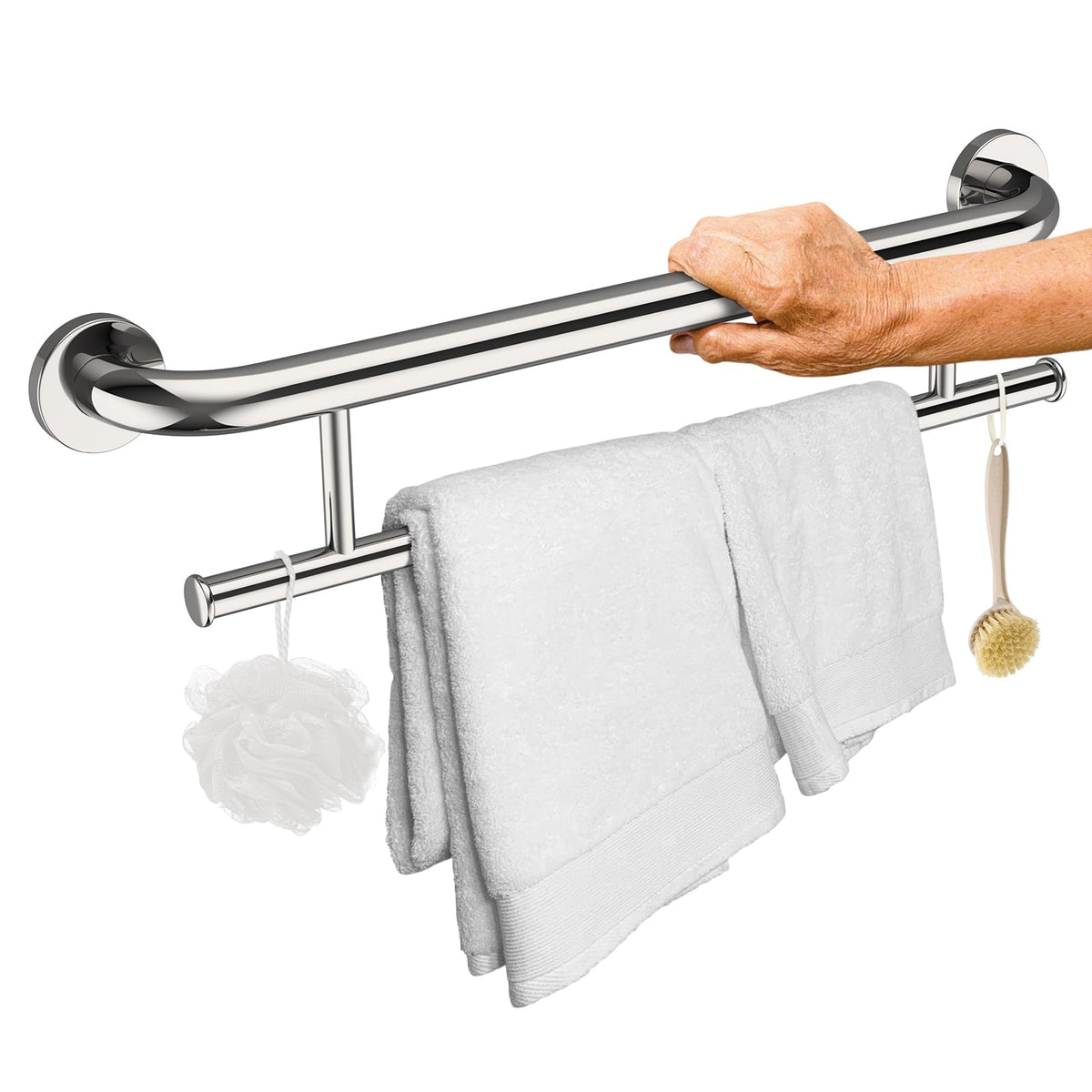 Polished Chrome Grab Bar with Towel Holder, Grab Bars for Shower 24 Inch