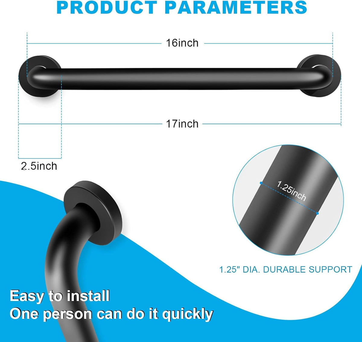 Shower Grab Bars 16 Inch, 500 lbs Heavy Duty, 2 Pack