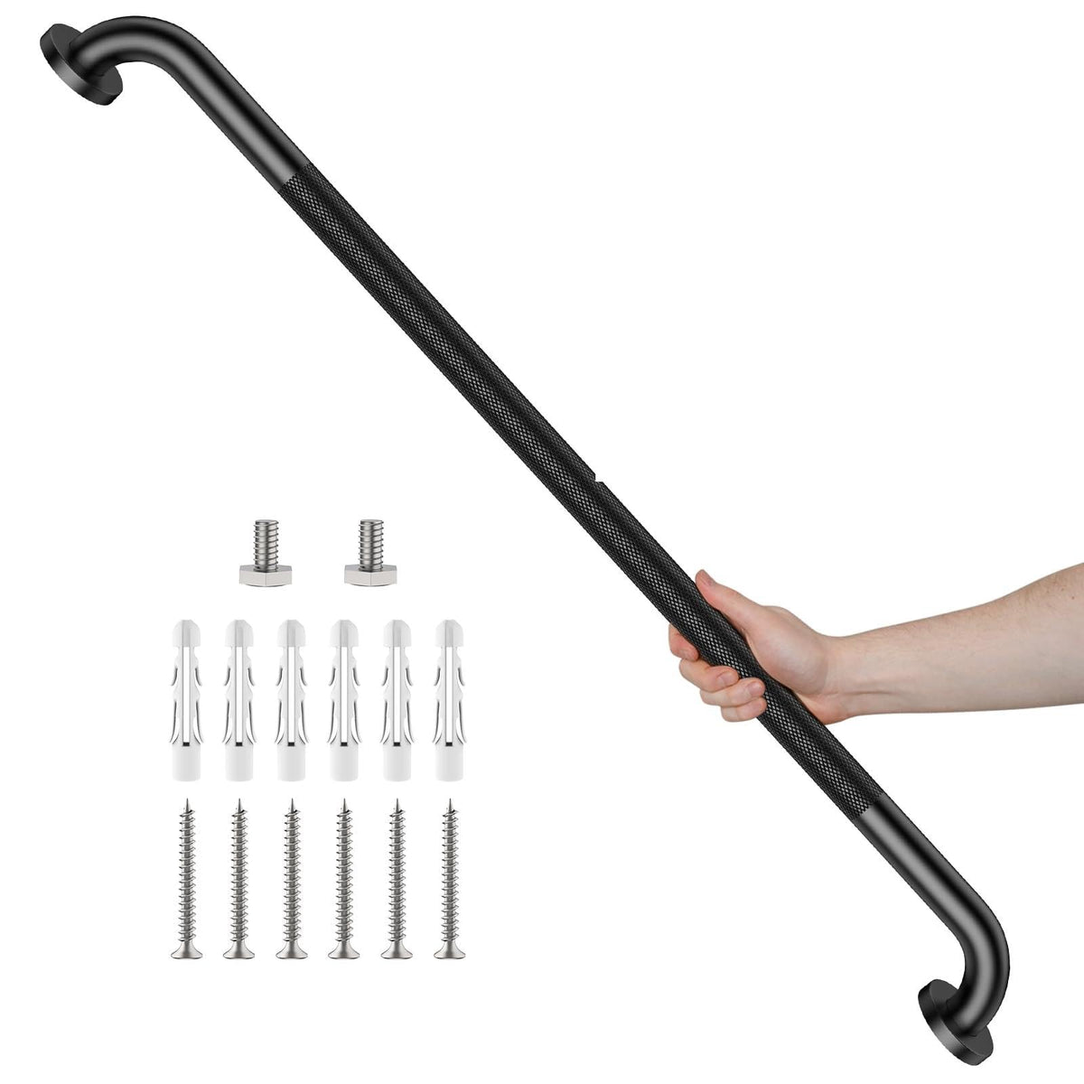 Black Knurled Grab Bar 36 Inch, Safety Shower Handrail for Senior