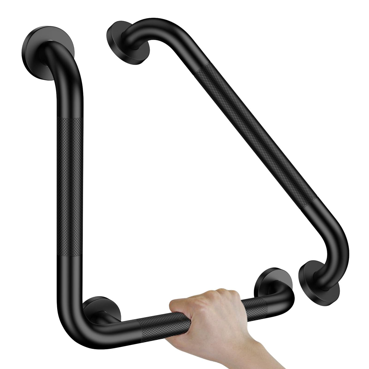 16x16 Inch Anti Slip Angled Shower Grab Bars, Brushed Nickel Grab Rail