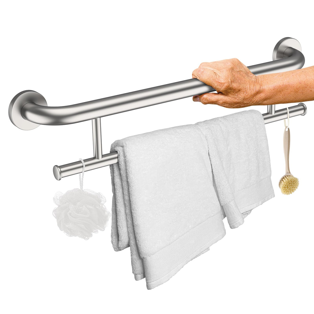 Polished Chrome Grab Bar with Towel Holder, Grab Bars for Shower 24 Inch