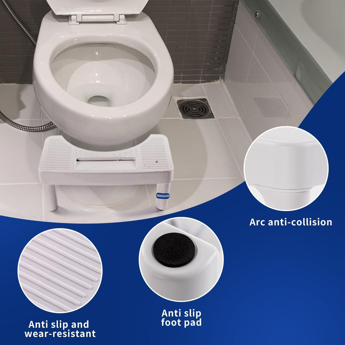 Non-Slip Potty Stool for Pooping,6.8 Inch Toilet Stool for Bathroom,Hoissuem Toilet Step Stool for Adults/Seniors/Kids