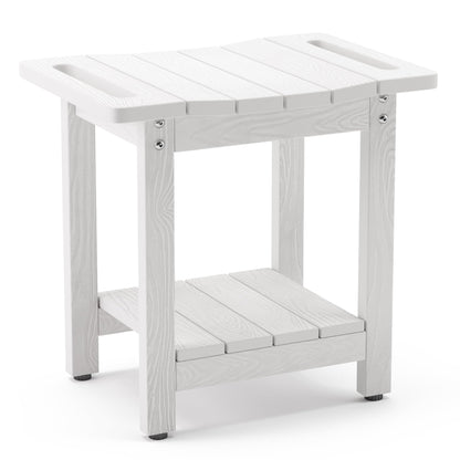 LUE BONA HDPS Shower Benches for Inside Shower, Gray Shower Stool for Shaving Legs with Shelf, Waterproof Shower Chair Seat for Spa Bathroom, Weather Resistant/Non-Slip/Handles/Indoor or Outdoor Use