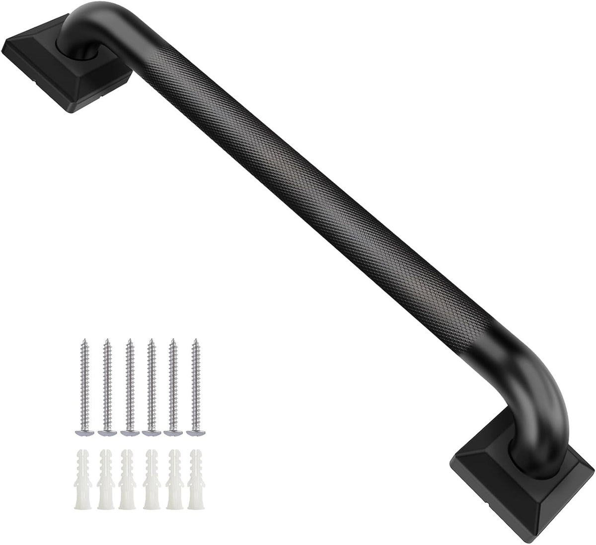 Shower Grab Bars for Seniors, 12 Inch Square Matte Black Bathroom Handle for Wall, 304 Stainless Steel Anti Slip Bathtub Safety Bar, ADA Compliant 500 LBS Hand Rail for Elderly, Handicap
