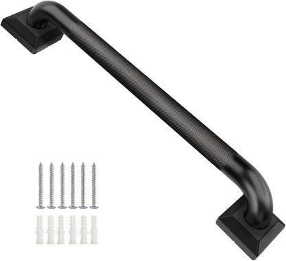 Shower Grab Bars for Seniors, 12 Inch Square Matte Black Bathroom Handle for Wall, 304 Stainless Steel Anti Slip Bathtub Safety Bar, ADA Compliant 500 LBS Hand Rail for Elderly, Handicap