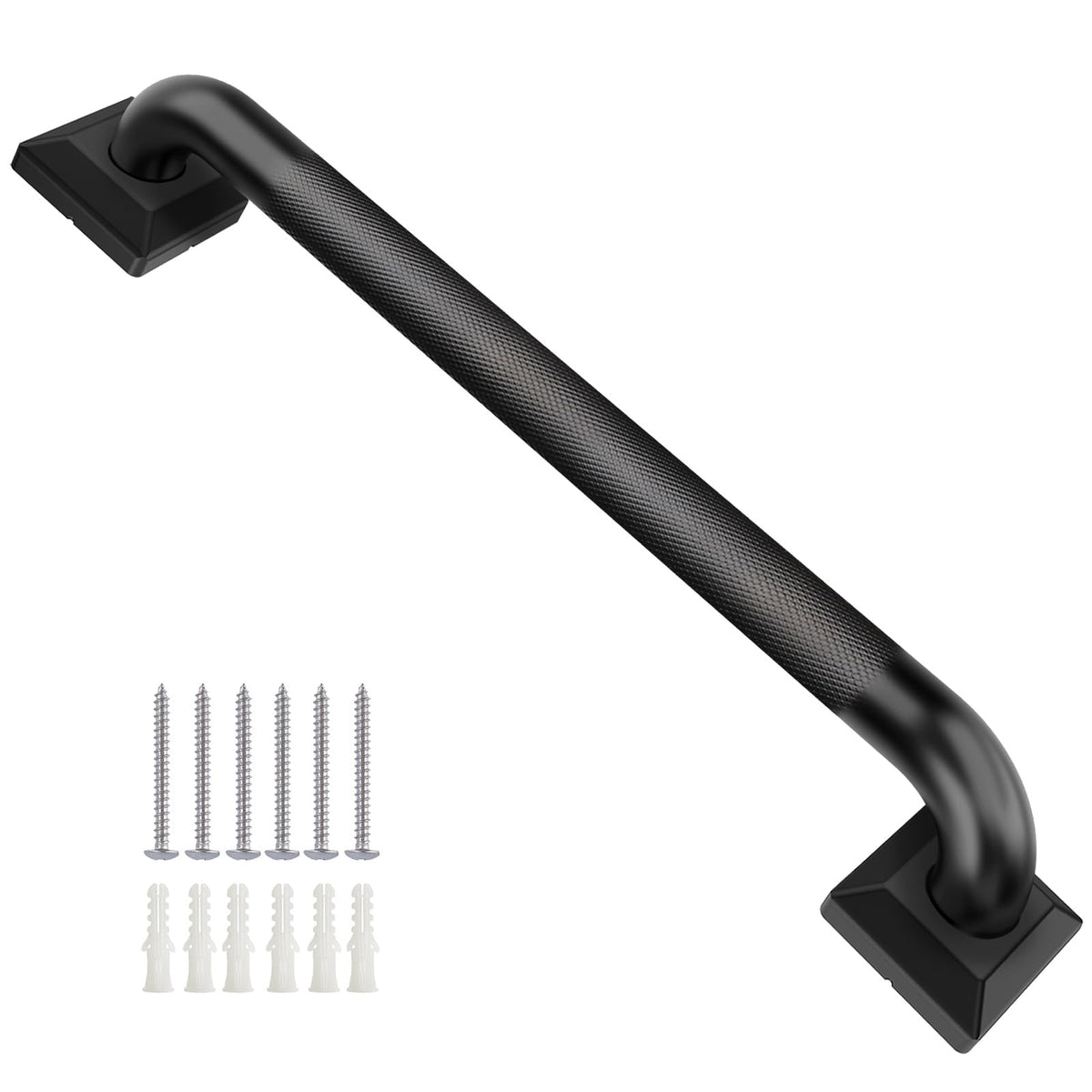Shower Grab Bars for Seniors, 12 Inch Square Matte Black Bathroom Handle for Wall, 304 Stainless Steel Anti Slip Bathtub Safety Bar, ADA Compliant 500 LBS Hand Rail for Elderly, Handicap
