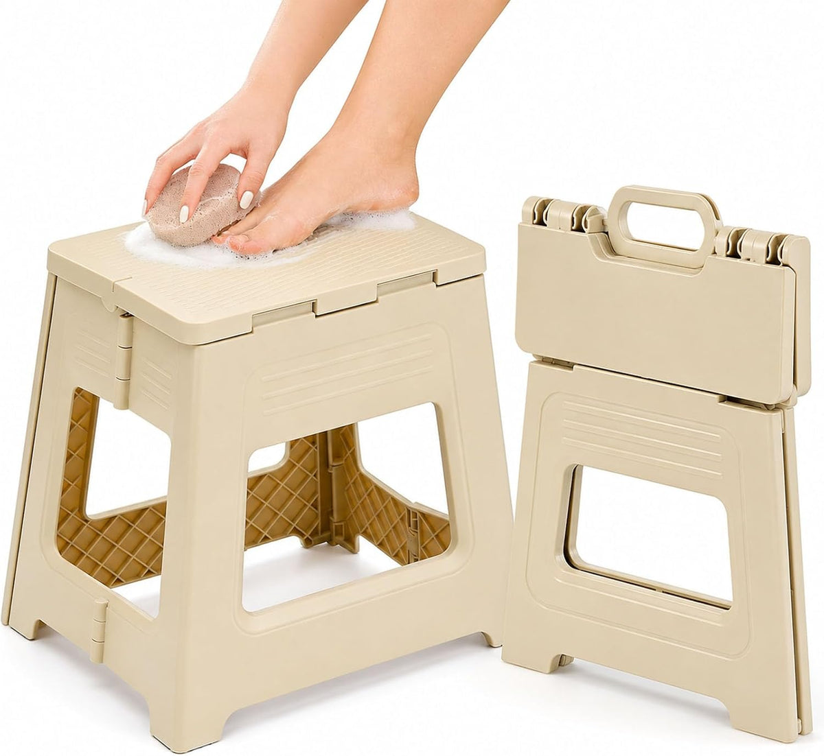 Foldable Shower Stool for Shaving Legs, Plastic Shower Foot Rest for Inside Shower,11.9" High Anti-Slip Foot Step to Shave Leg Small Folding Bench Shaving Stool for Travel/Bathroom