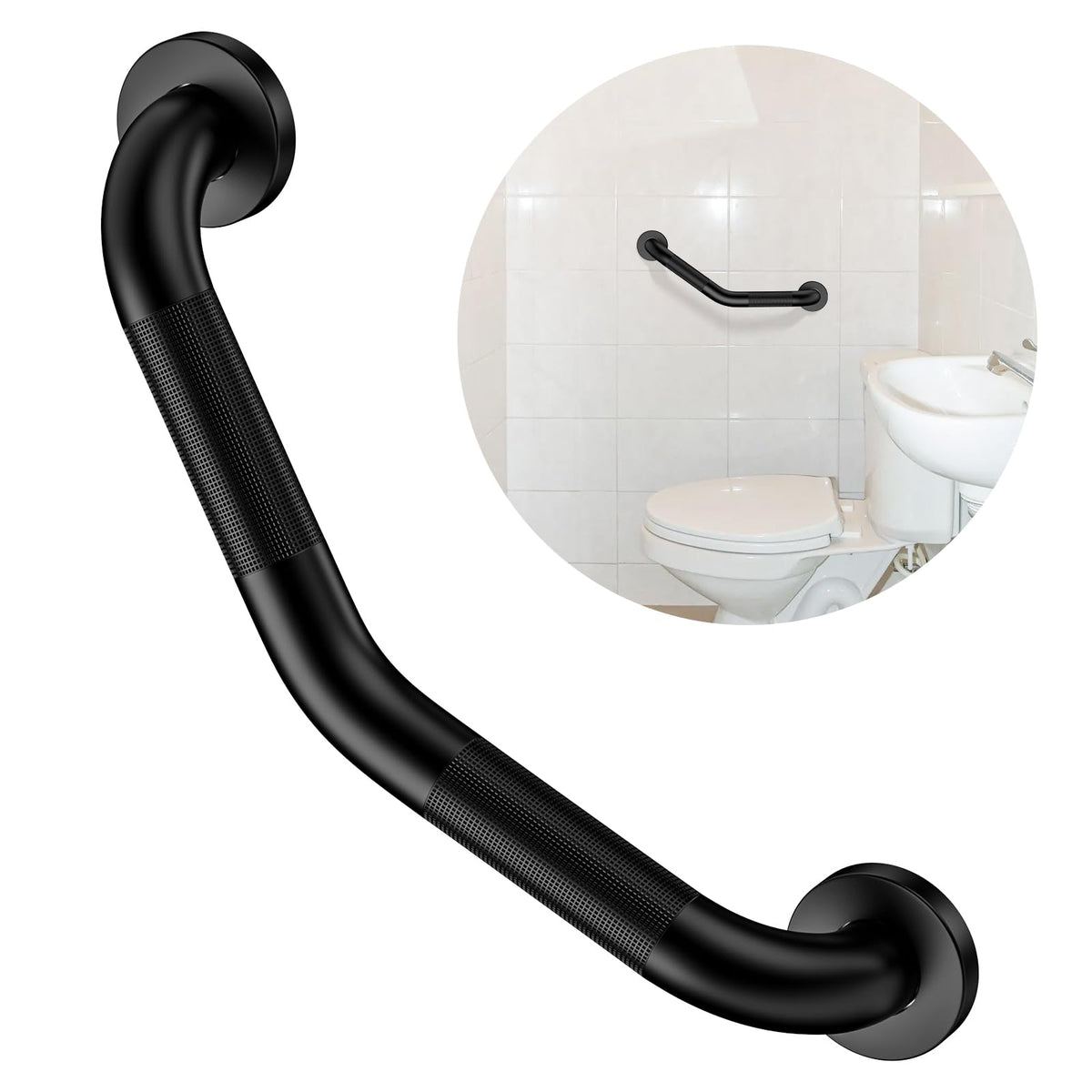 ZUEXT 2 Pack 16 Inch Angled Brushed Nickel Non Slip Knurled Shower Grab Bar