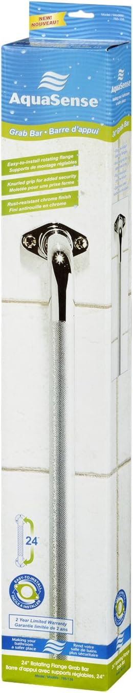 AquaSense Knurled Chrome Grab Bar with Rotating Flange, 24 Inches
