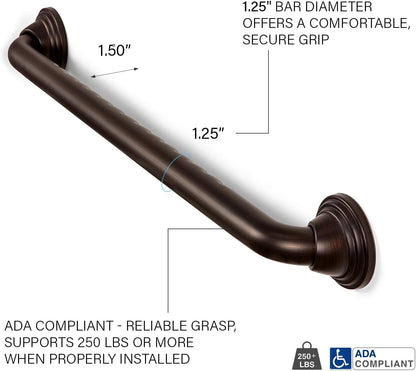Seachrome 16 inch Finger Grip Grab Bar for Bathroom, Curl Grip, ADA Safety Grip Assist Shower Rail for Elderly and Seniors, Stainless Steel, Oil Rubbed Bronze