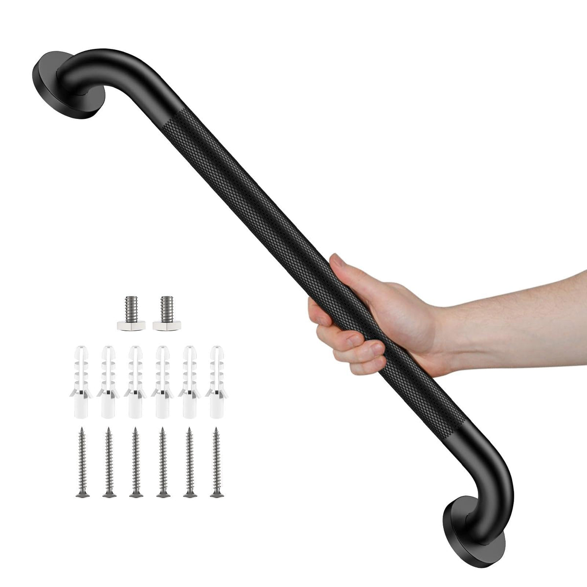 Black Knurled Grab Bar 36 Inch, Safety Shower Handrail for Senior
