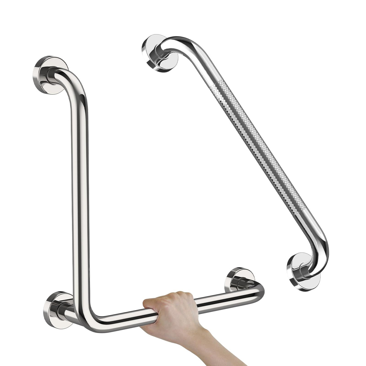 Black Angled Grab Bar 12x24 Inch, L-Shaped Grab Bar for Bathtub and Shower