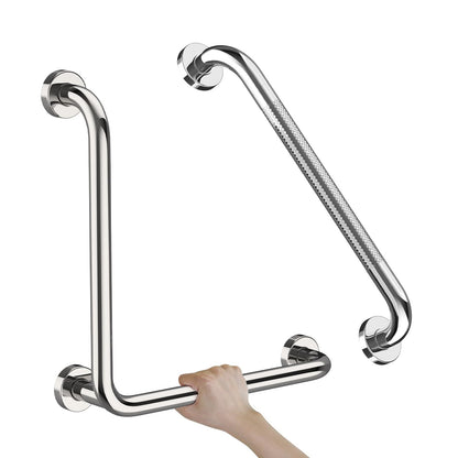 Black Angled Grab Bar 12x24 Inch, L-Shaped Grab Bar for Bathtub and Shower