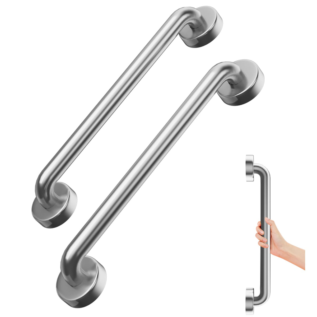 24 Inch Knurled Matte Black Grab Bar for Shower, 2 Pack