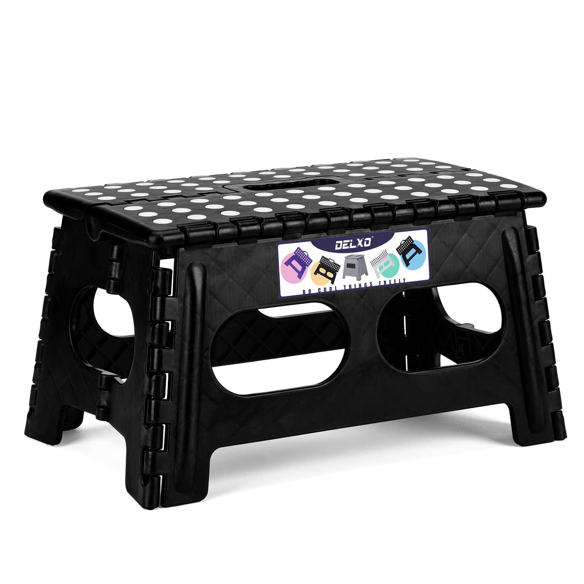 Delxo Folding Step Stool 13 Inch,300 Lbs Step Stool for Adults Black