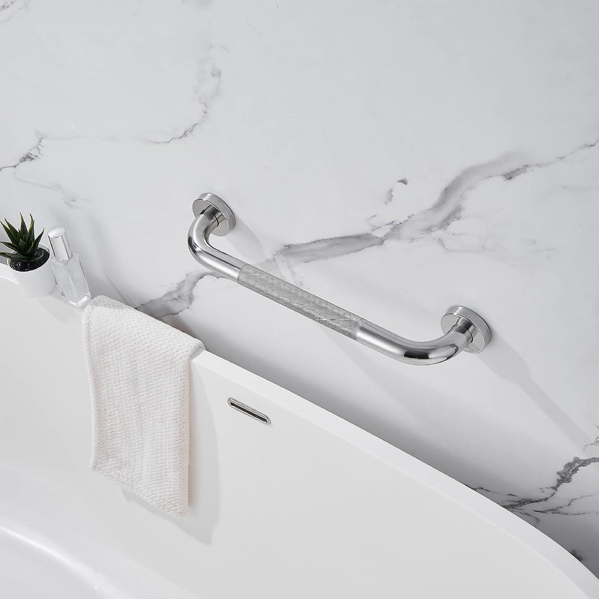 16 Inch Silver Anti-Slip Shower Grab Bars, 1.25" Diameter 2 Pack