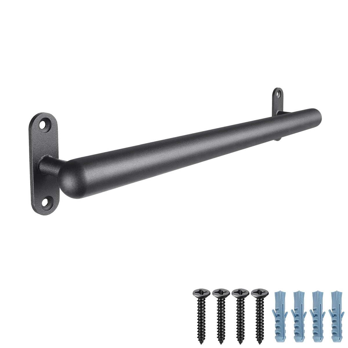 Dolibest 16 Inch Wall Mount Metal Handrail, Staircase Step Handrail, Non-Slip Safety Grab Handle, Barrier-Free Staircase Grab Bar for Elderly, Indoor & Outdoor Use, 1.3 Inch Round (Black)