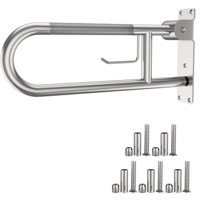 ZUEXT 24 Inch Brushed Nickel Wall to Floor Toilet Grab Bar w/Paper Holder