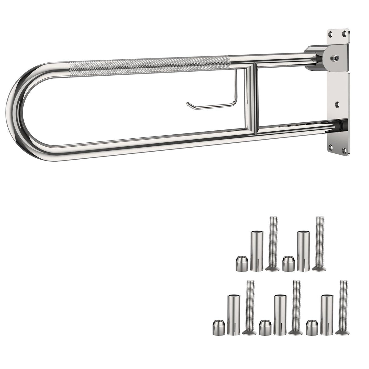 ZUEXT 24 Inch Brushed Nickel Wall to Floor Toilet Grab Bar w/Paper Holder